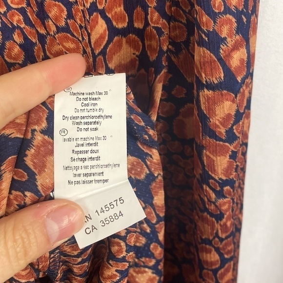 Anthropologie See U Soon Orange Navy Blue Splotch Animal Print Blouse - Size S - Picture 10 of 12